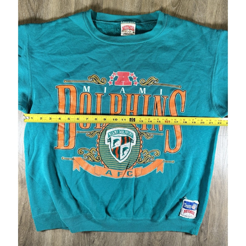 Vintage 90s Miami Dolphins Sweatshirt Nutmeg Large USA NFL Football Aqua VTG - Picture 5 of 7